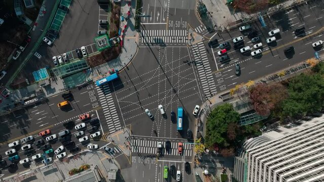 Drone View of Seoul city in South Korea, Suseo Station, Srt, 60fps, Autumn