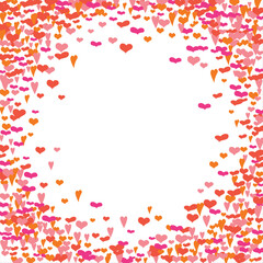 Bright hearts confetti corner frame on white background. Valentine's Day. Banner template. Space for text. illustration.