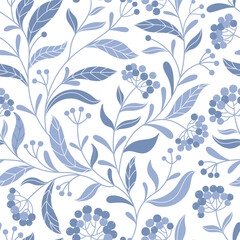 Fototapeta na wymiar Seamless winter floral pattern with branches and berries. Pastel palette white background.
