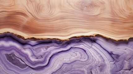 Lavender Marble with Wooden Teak Horizontal Background. Abstract stone texture backdrop. Bright natural material Surface. AI Generated Photorealistic Illustration.