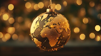 Glowing Christmas Ball with World Map Photo