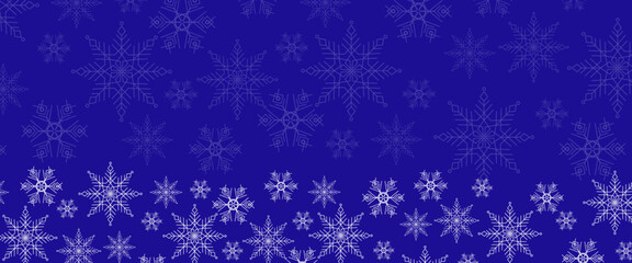 Fototapeta na wymiar Blue and white vector beautiful winter banner with snowflakes decoration