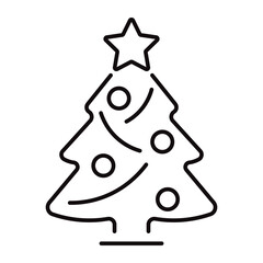 Christmas tree, black outline sign, simple icon isolated on white background, vector illustration.