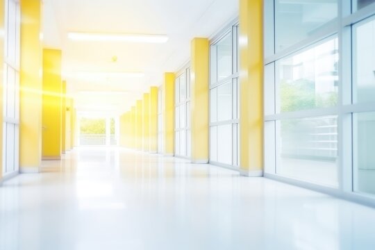Abstract blur beautiful luxury hospital and clinic interior, blur image background of corridor in hospital