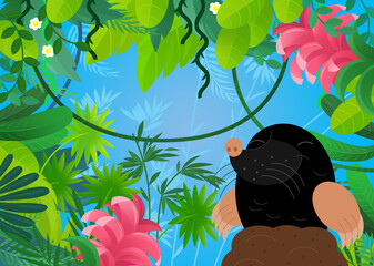 Fototapeta premium cartoon scene with forest and animal creature rodent mole illustration for children