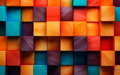 Abstract and colorful background of stacked wooden cubes (Generative AI)