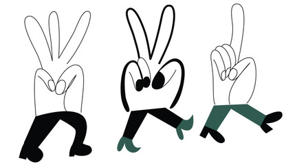 Set of hand drawing linear art or sketch. Hands, wrists or palms  and hand gestures. Hand characters. Vector isolated on white background  

