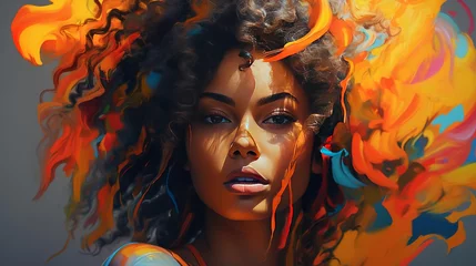 Pretty Young African American Woman Painting © Asad