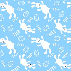 Easter animals seamless rabbit and eggs pattern for wrapping paper and fabrics and linens and kids clothes print