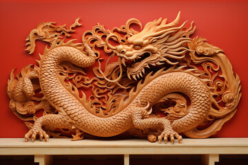Fototapeta premium Wooden dragon.Chinese New Year 2024