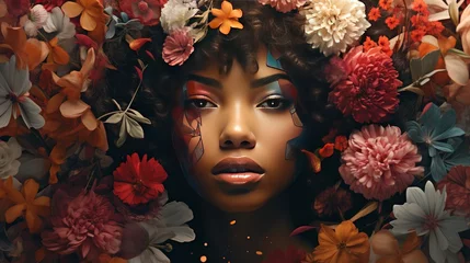 Beautiful Black Woman Surrounded by Flowers © Asad