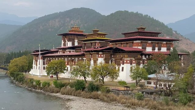 Punakha Dzong with river and green surrounding in Bhutan