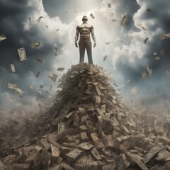 The Man Standing On the Pile of Money