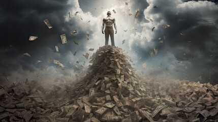 The Man Standing On the Pile of Money