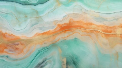 Mint Marble with Fire Opal Horizontal Background. Abstract stone texture backdrop. Bright natural material Surface. AI Generated Photorealistic Illustration.