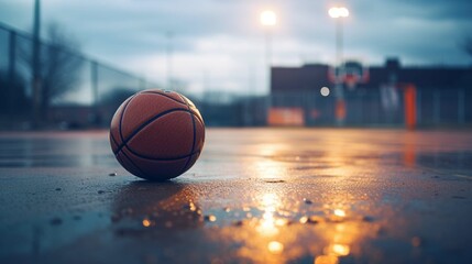 Basketball ball on an outdoor court with an asphalt surface. create using a generative AI tool 