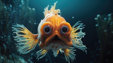 Fototapeta na wymiar Weird Fish Underwater: Animated Art with Bug-Eyed