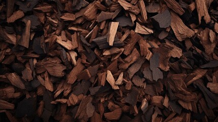 Top view of wood chips on the ground. create using a generative AI tool 