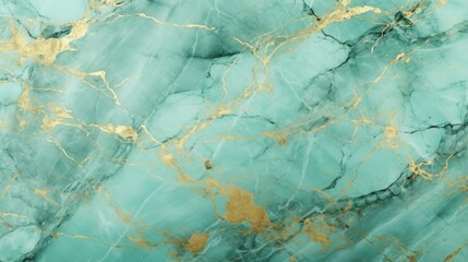 Mint Marble with Golden Veins Horizontal Background. Abstract stone texture backdrop. Bright natural material Surface. AI Generated Photorealistic Illustration.