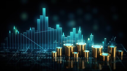 Futuristic city background with glowing graphs and charts. Trading Concept .Stock market or forex trading graph and chart investment growth.