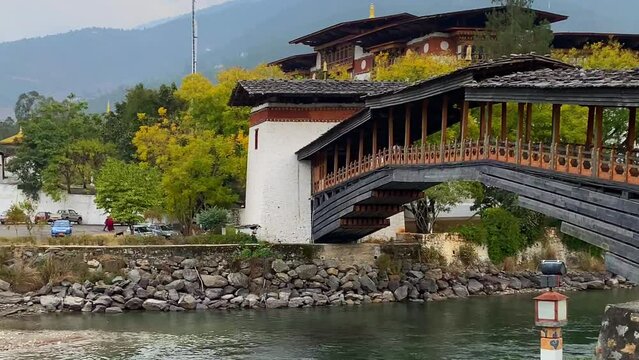 Punakha Dzong with river and green surrounding in Bhutan