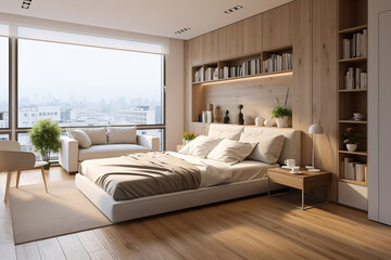 Modern style bedroom interior, home and property advertisement, real estate agency 