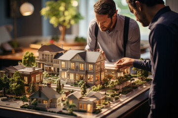 A real estate agent presenting a selection of available homes to a buyer. Concept of property choices and homeownership. Generative Ai. - obrazy, fototapety, plakaty