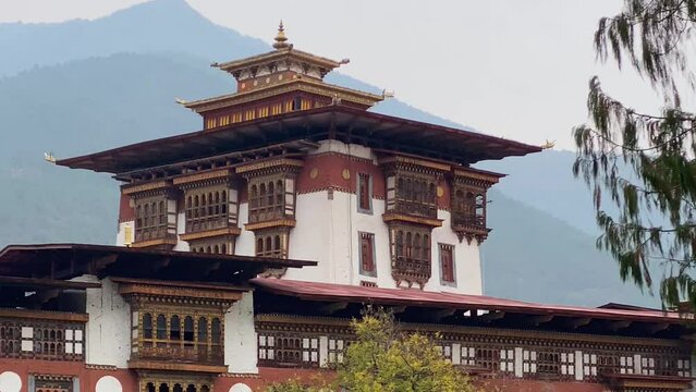 Punakha Dzong with river and green surrounding in Bhutan