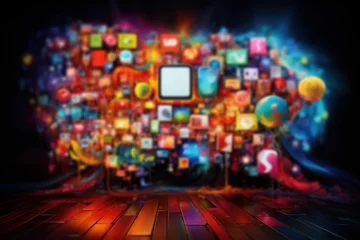 Foto op Plexiglas A mosaic of social media icons forming a vibrant artwork, representing the fusion of online platforms in creative expression. Generative Ai. © Sebastian