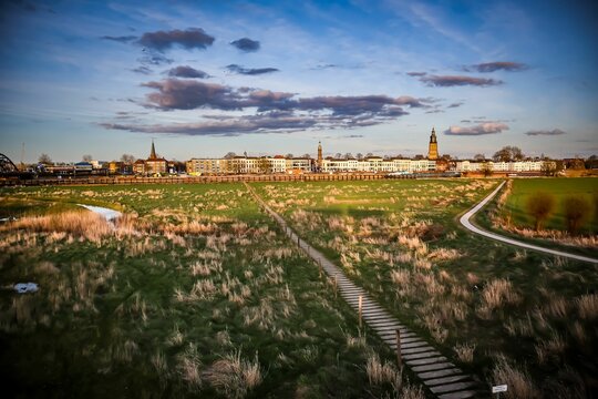 View of the old Dutch city of Zutphen, located on the bank of the river IJssel in Gelderland