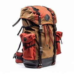 rugged travel backpack isolated on white background