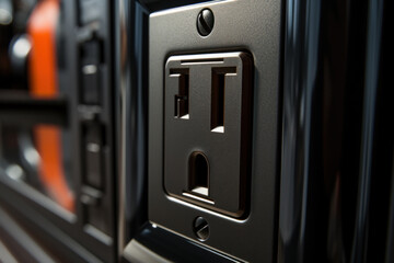 A close-up of an electrical outlet, emphasizing the connection between devices and power sources. Generative Ai.