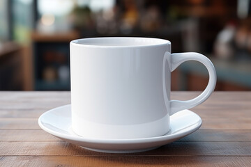 Fototapeta premium A simple ceramic coffee mug with a blank space for personalized messages or artwork. Ideal for custom gift concepts. Generative Ai.