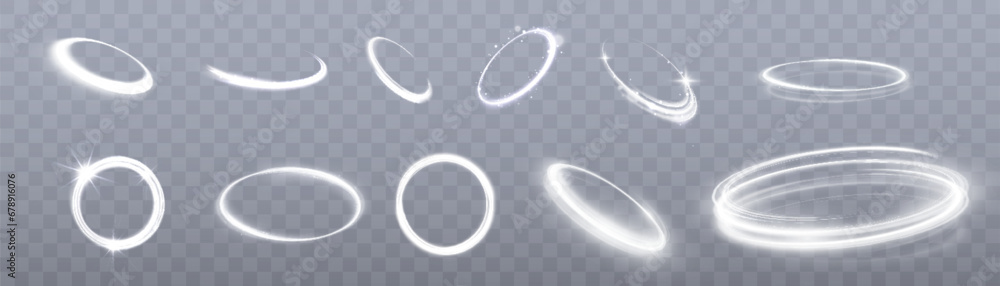 Aufkleber Light white swirl. Curve white line light effect. Glowing white circle. Dynamic white lines with glow effect. Rotating shiny half rings. Abstract sparkling swirl, wave.	