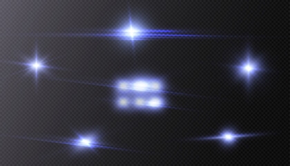 Blue light effects collection set. Vector