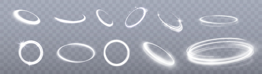 Light white swirl. Curve white line light effect. Glowing white circle. Dynamic white lines with glow effect. Rotating shiny half rings. Abstract sparkling swirl, wave.	