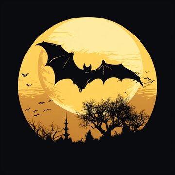 Silhouette of a bat against the moon beautiful image Ai generated art