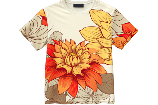 Big Summer T-Shirt With Big Floral Pattern On Transparent Background