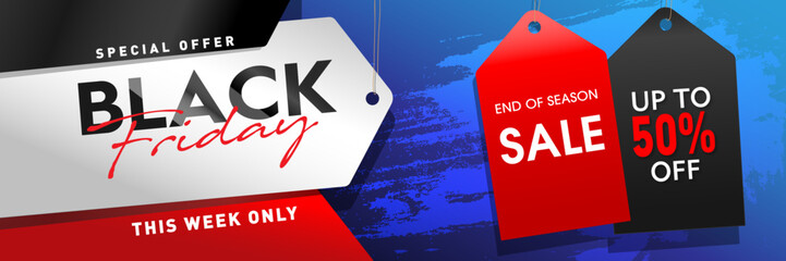 Black Friday concept. tags on blue background. vector illustration	
