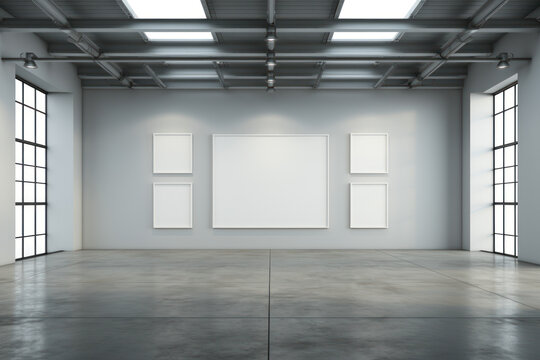 Naklejki A blank, minimalist art gallery wall, open to a variety of art and exhibition concepts. Generative Ai.