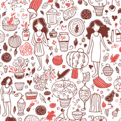 Hand drawn simple elements set. Sketch underlines, icons, emphasis, Hand drawn like kids Mother life pattern design for print including different elements of love and baby flower and kids