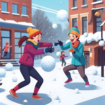 playful snowball fight scene