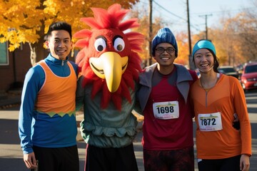 Thanksgiving charity run, participants with themed costumes.