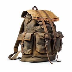 rugged travel backpack isolated on white background