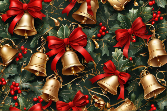christmas bells on red background