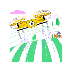 Herbicides isolated cartoon vector illustrations. Drone with sprayer kills unwanted plants with herbicides, agribusiness industry, agricultural input sector, pesticides usage vector cartoon.