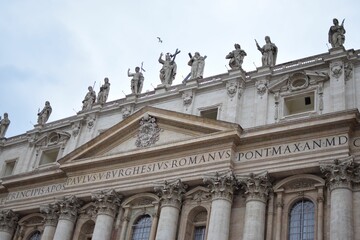 Fototapeta na wymiar Close up of the St. Peter's Basilica built in the renaissance style located in Vatican City
