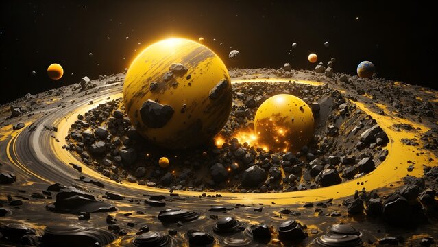 Collision of planets. Cosmic clash. Cosmic art. Galactic art. High Resolution. 4K - 8K - 12K TV. Generative AI.