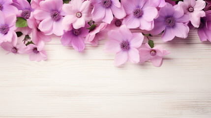 Fototapeta na wymiar Anemones on Wooden Background, Beautiful Flowers, Spring Floral, Copy Space. Generative AI