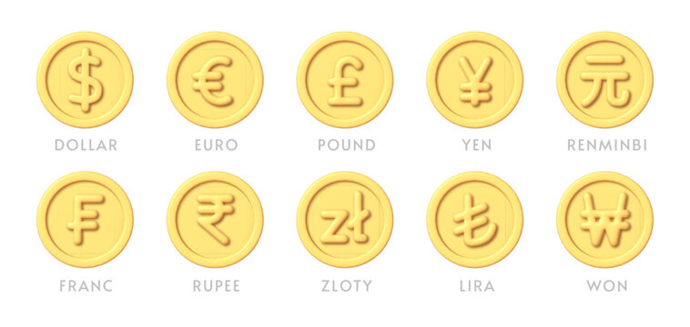 Golden currency 3d signs set. Currency, great design for any purposes. Vector isolated sign